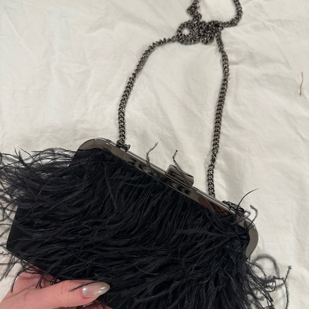 Black Fringe Clutch with Metallic Chain